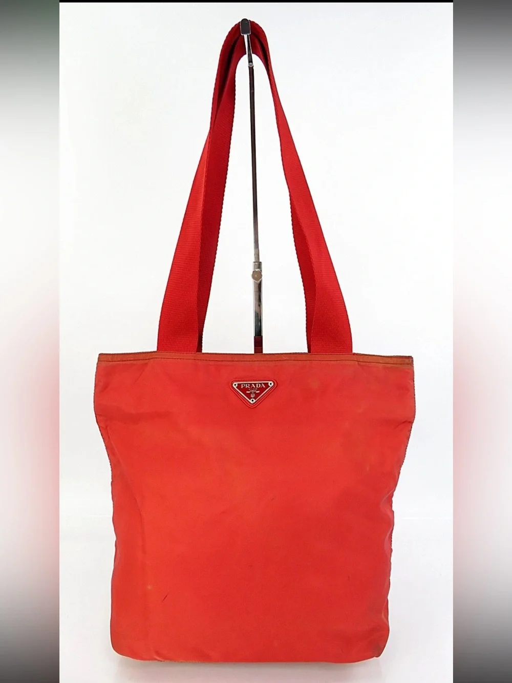 Prada Orange-Red Nylon Tote Bag